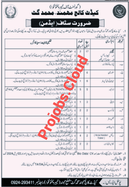 Latest Jobs in Cadet College Mohmand  2024 Khyber Pakhtunkhwa